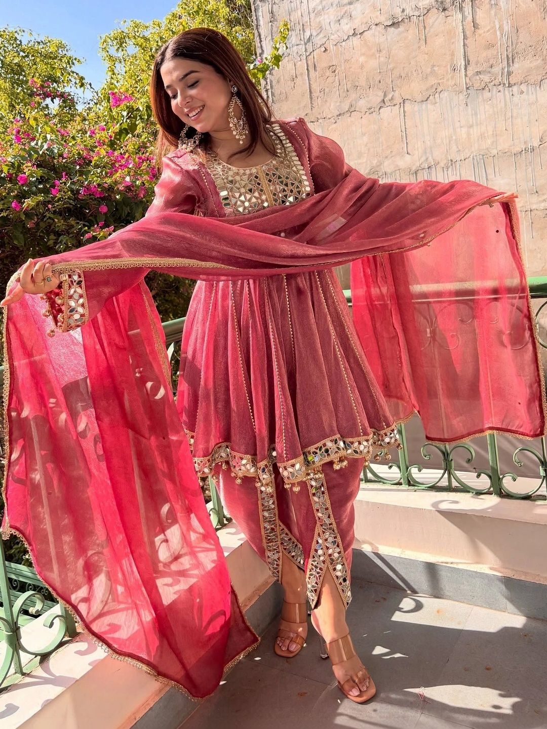 Kanerindia Women Empire Mirror Work Kurta with Dhoti Pants & With Dupatta-image-41