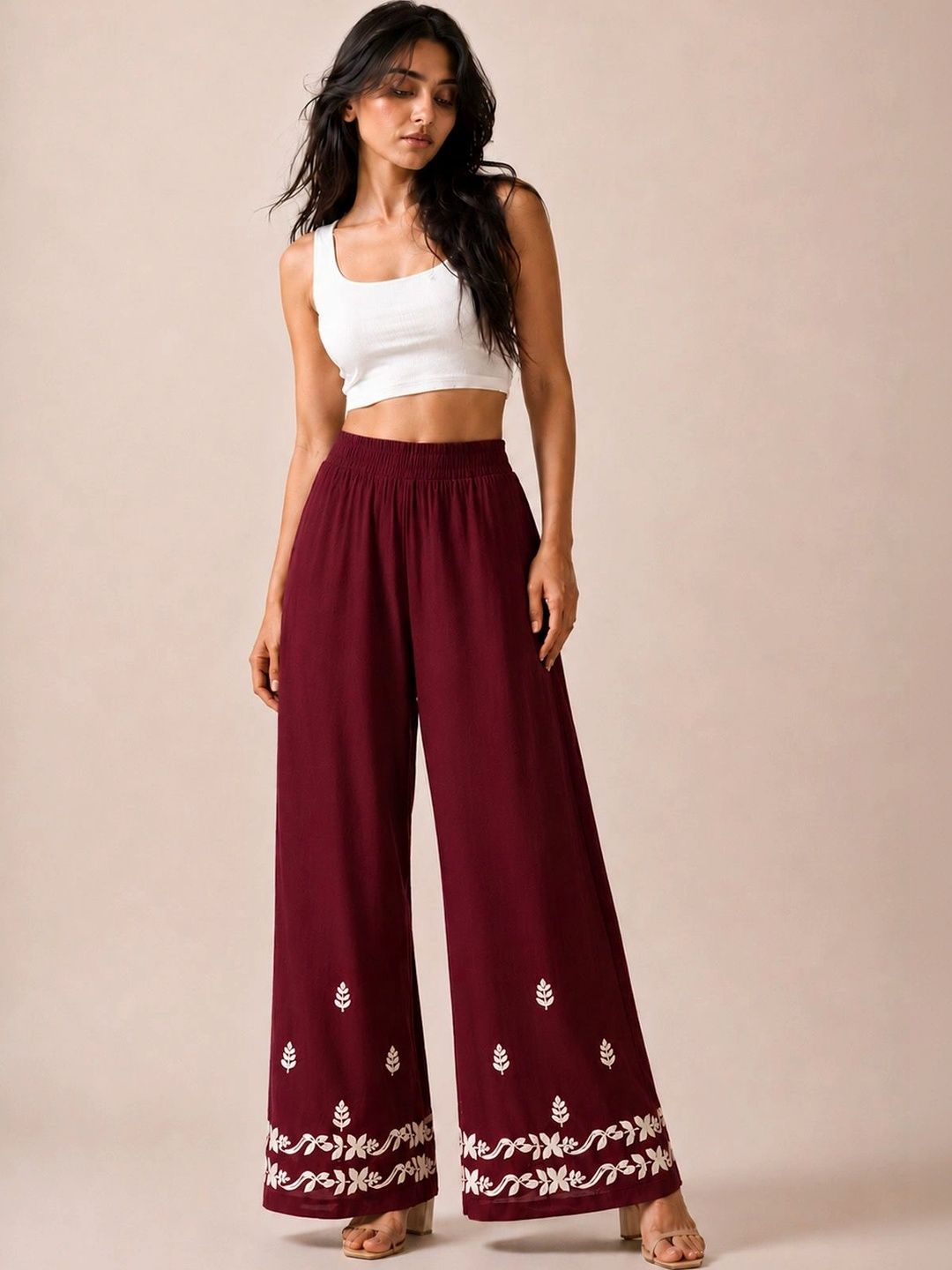 colorkosh colorkosh Women Ethnic Motifs Embroidered Rayon Wide Leg Palazzos