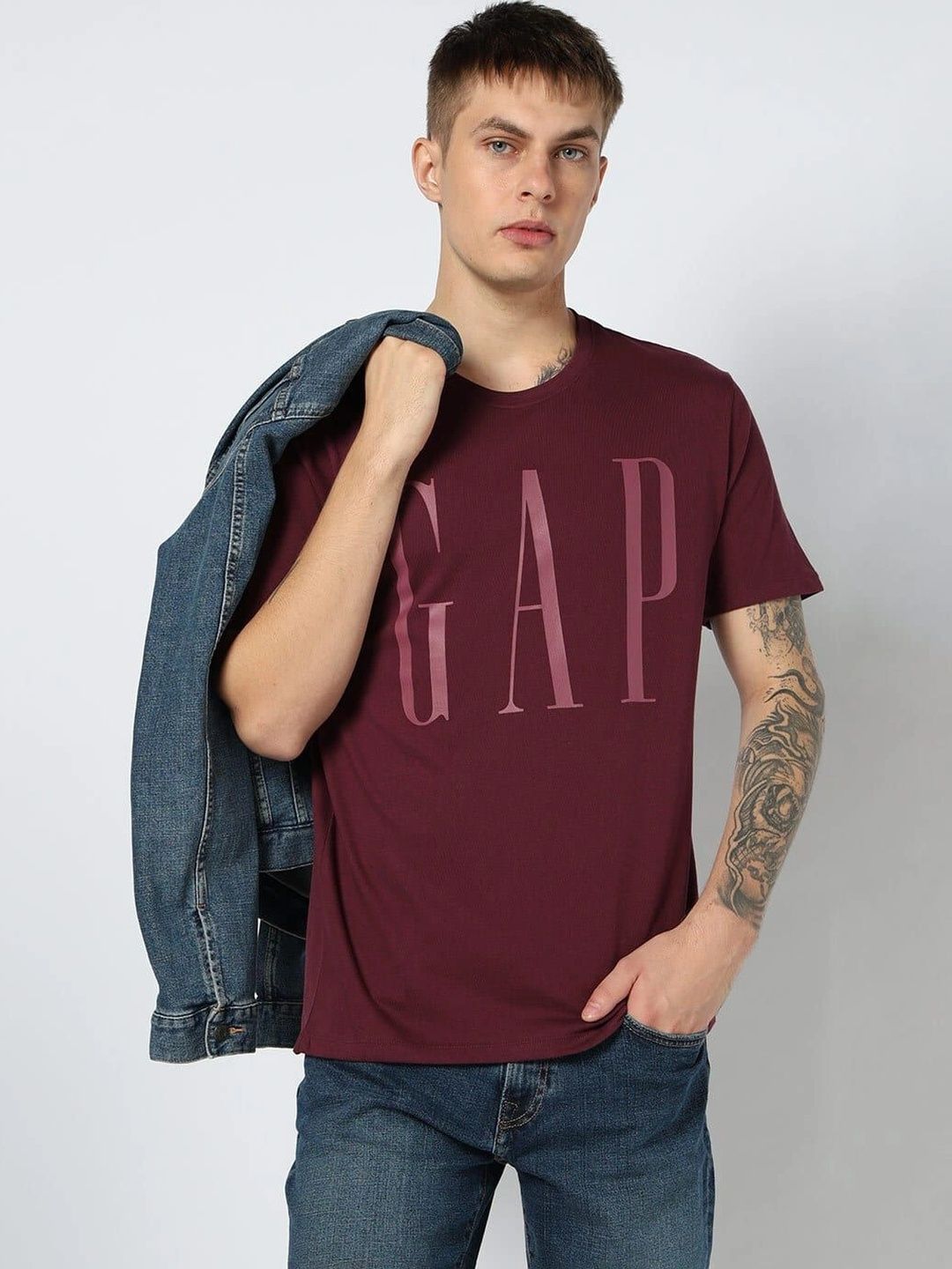 GAP Brand Logo Printed Pure Cotton T-shirt-image-30