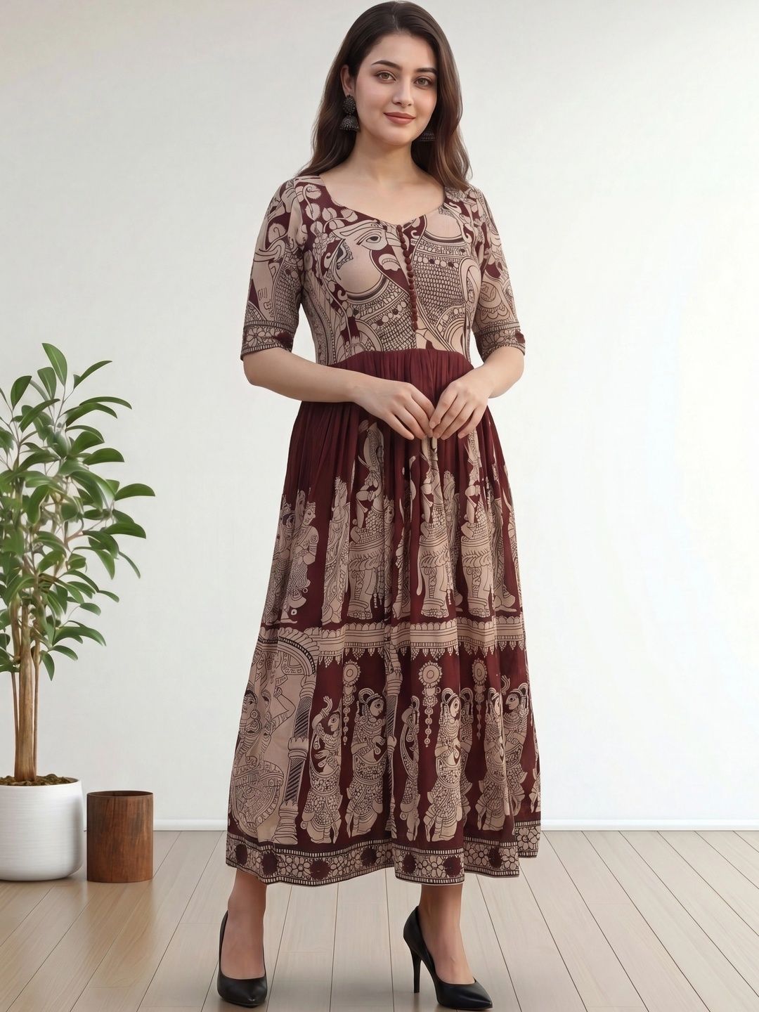 Moda Rapido Printed Round Neck A-Line Ethnic Dresses-picture-21