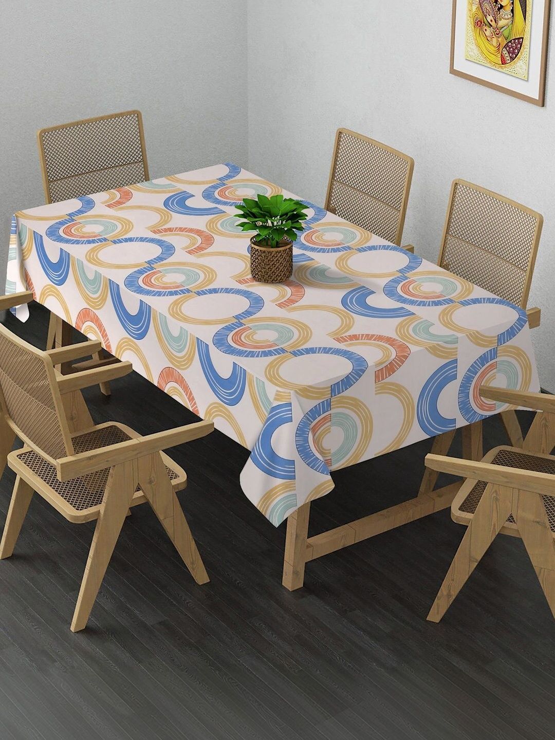 Myntra Elegant Homes Cream-Coloured Geometric Printed 6-Seater Table Cover-picture-35