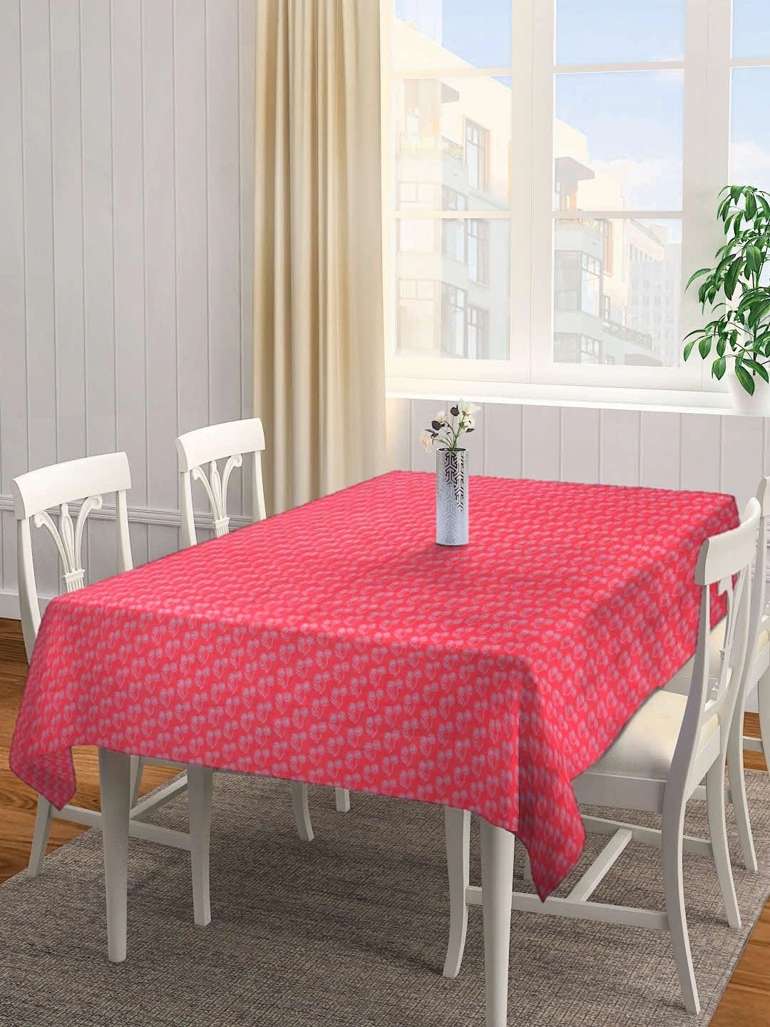 Myntra Elegant Homes Red Floral Cotton 4-Seater Table Cover with Textured details-picture-41