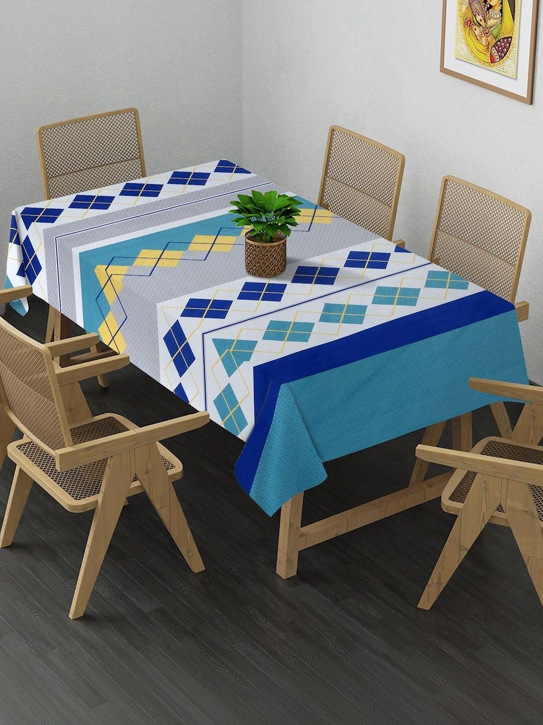 Myntra Elegant Homes Green Geometric Printed 6-Seater Table Cover-picture-36