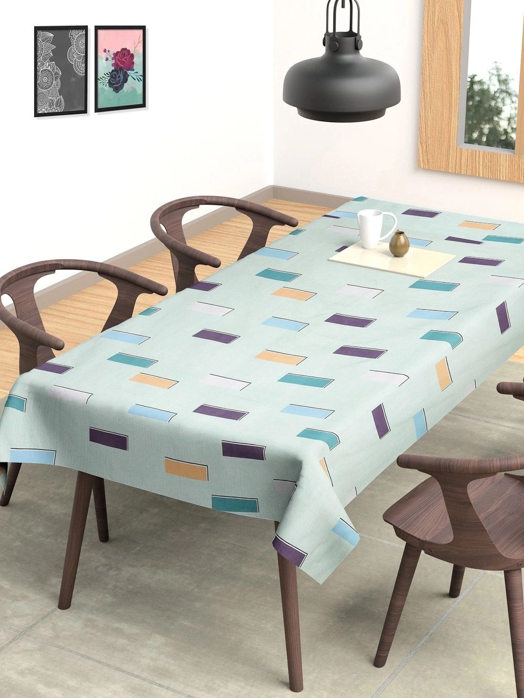 Myntra Elegant Homes Green Geometric Printed 6-Seater Table Cover-picture-25