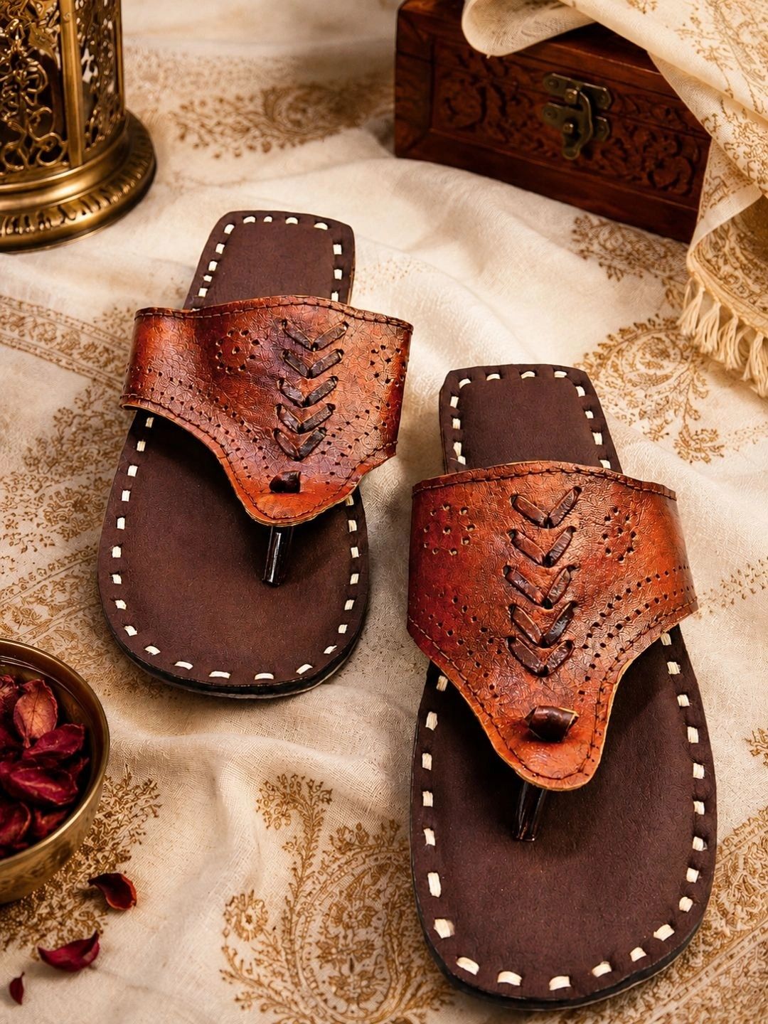 Anouk Men Textured Ethnic Open Toe Flats with Embroidered-picture-33