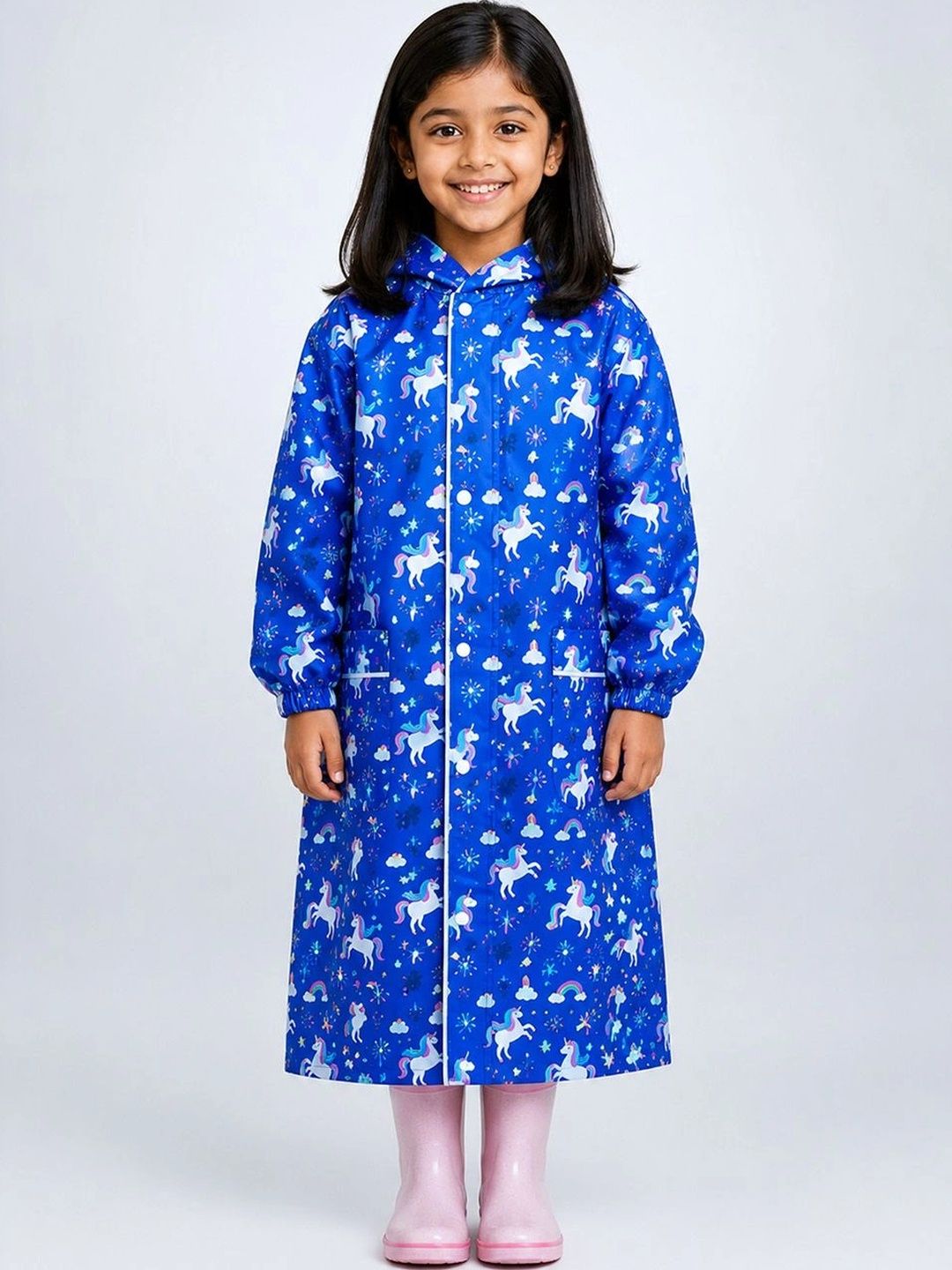 Little Surprise Box Kids Unicorn Print Knee-Length Raincoat-picture-10