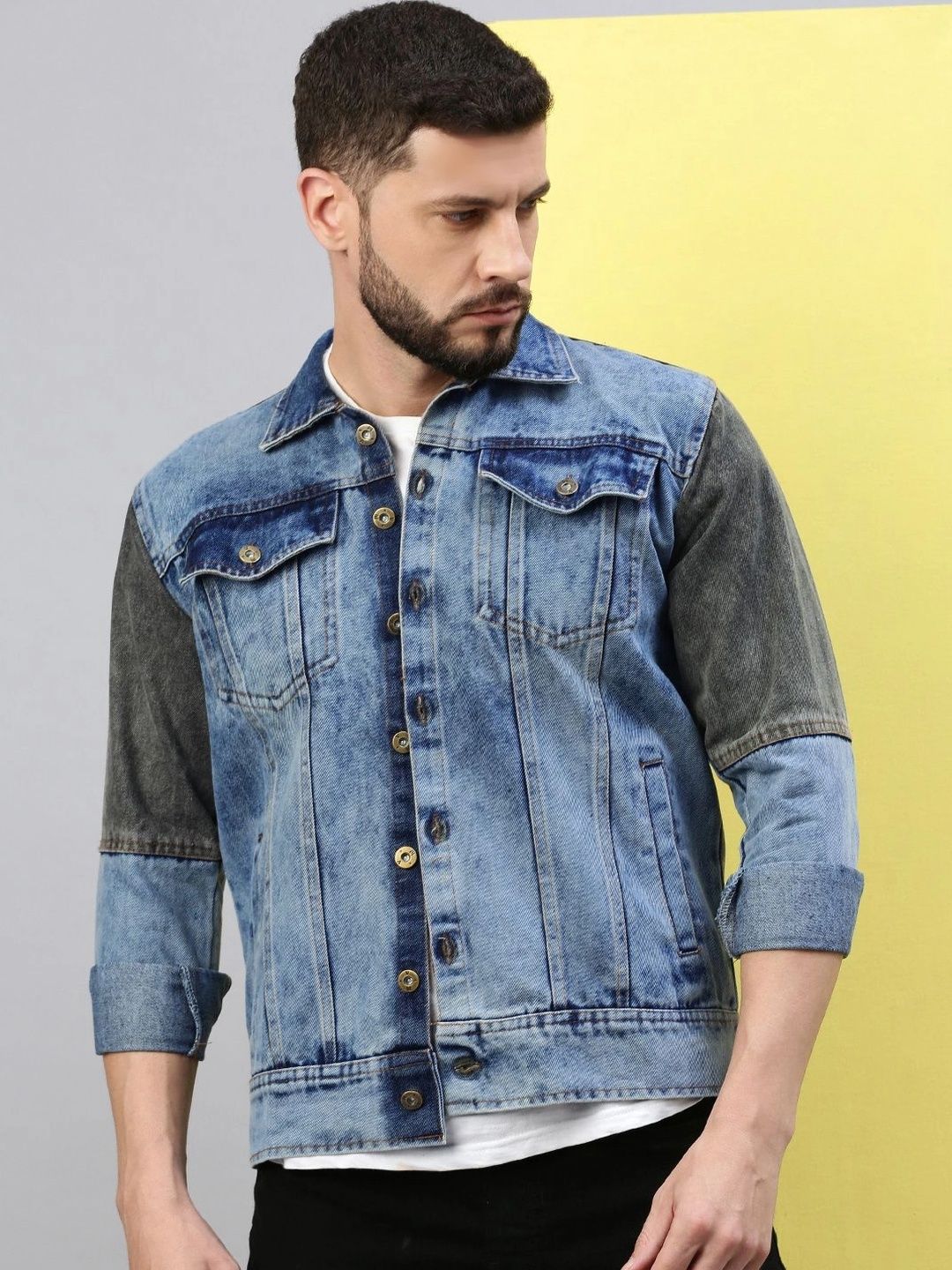 Kaali Peeli Men Colourblocked Denim Jacket
