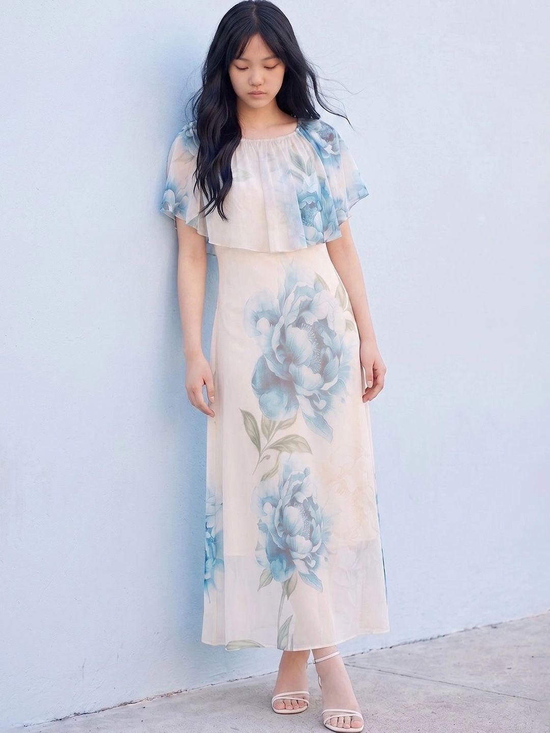 CODE by Lifestyle Floral Print Flutter Sleeve Ruffled A-Line Maxi Dress-picture-30