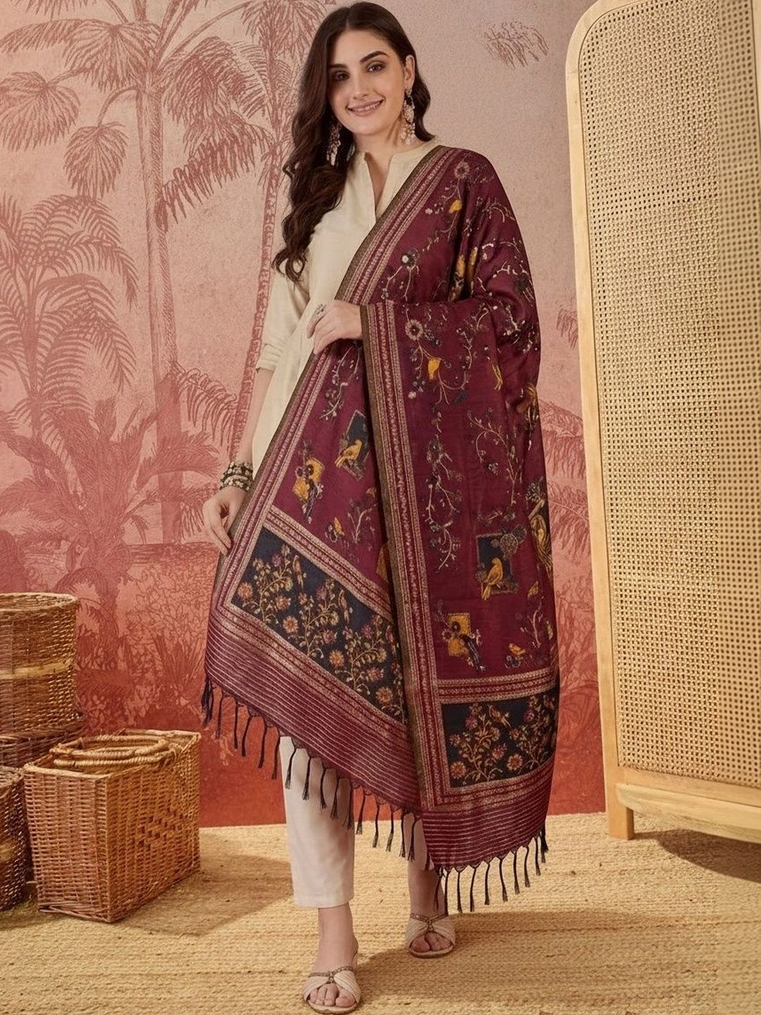 Sangria Ethnic Motifs Printed Dupatta-image-46