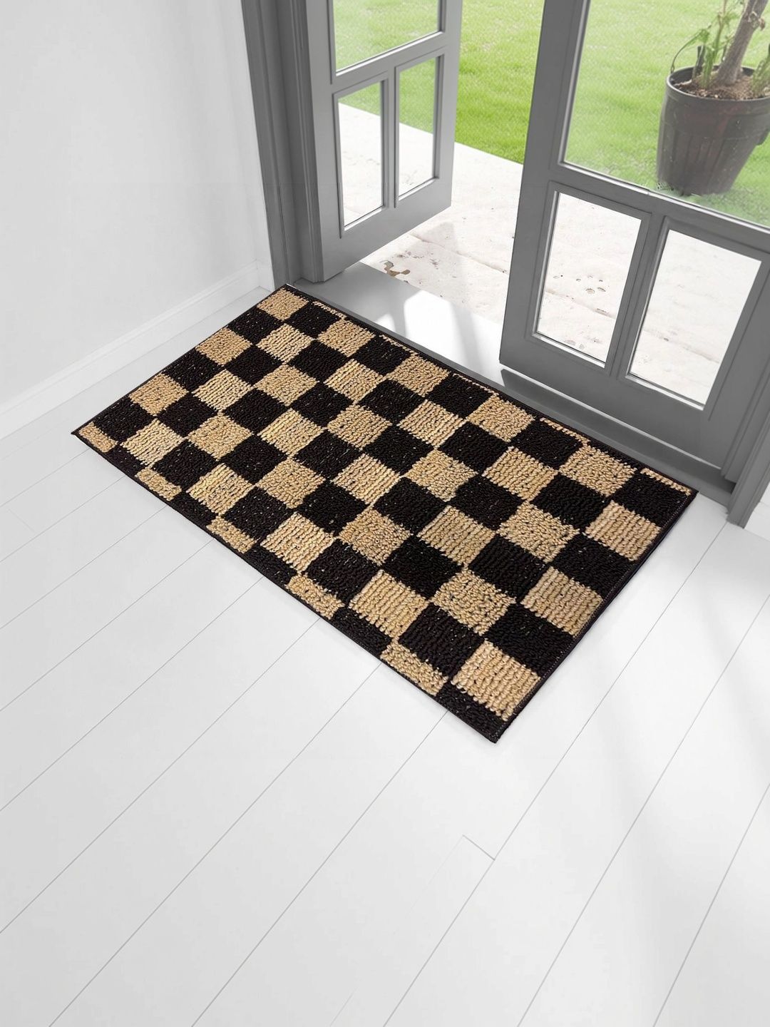 Myntra Elegant Homes Brown & Beige Checked Anti-Skid Doormats-image-32