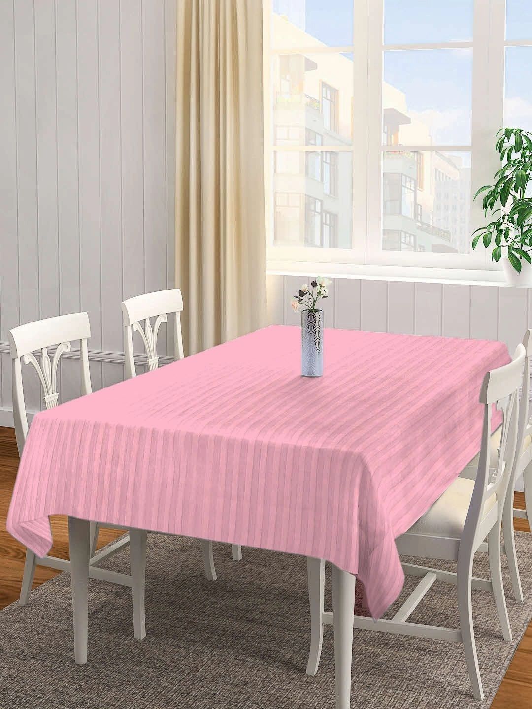 Myntra Elegant Homes Pink Striped 6-Seater Table Cover with Textured details-image-4