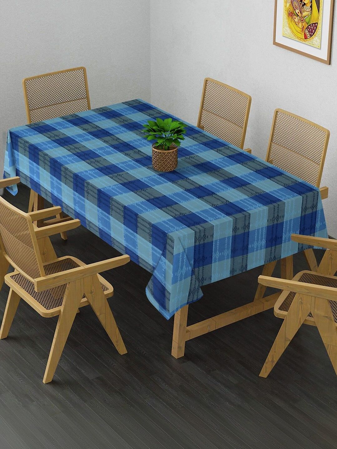 Myntra Elegant Homes Blue Geometric Printed Cotton 6-Seater Table Cover with Textured details-picture-30