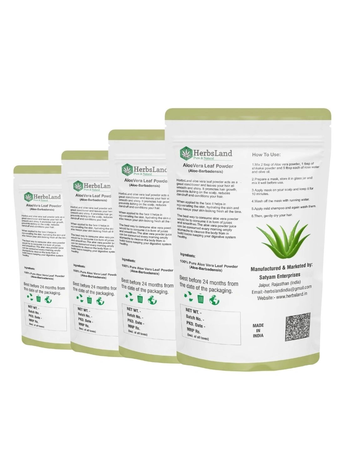 HerbsLand Set Of 4 Aloe Vera Powder Natural Face Pack & Hair Care - 150 g Each-picture-32