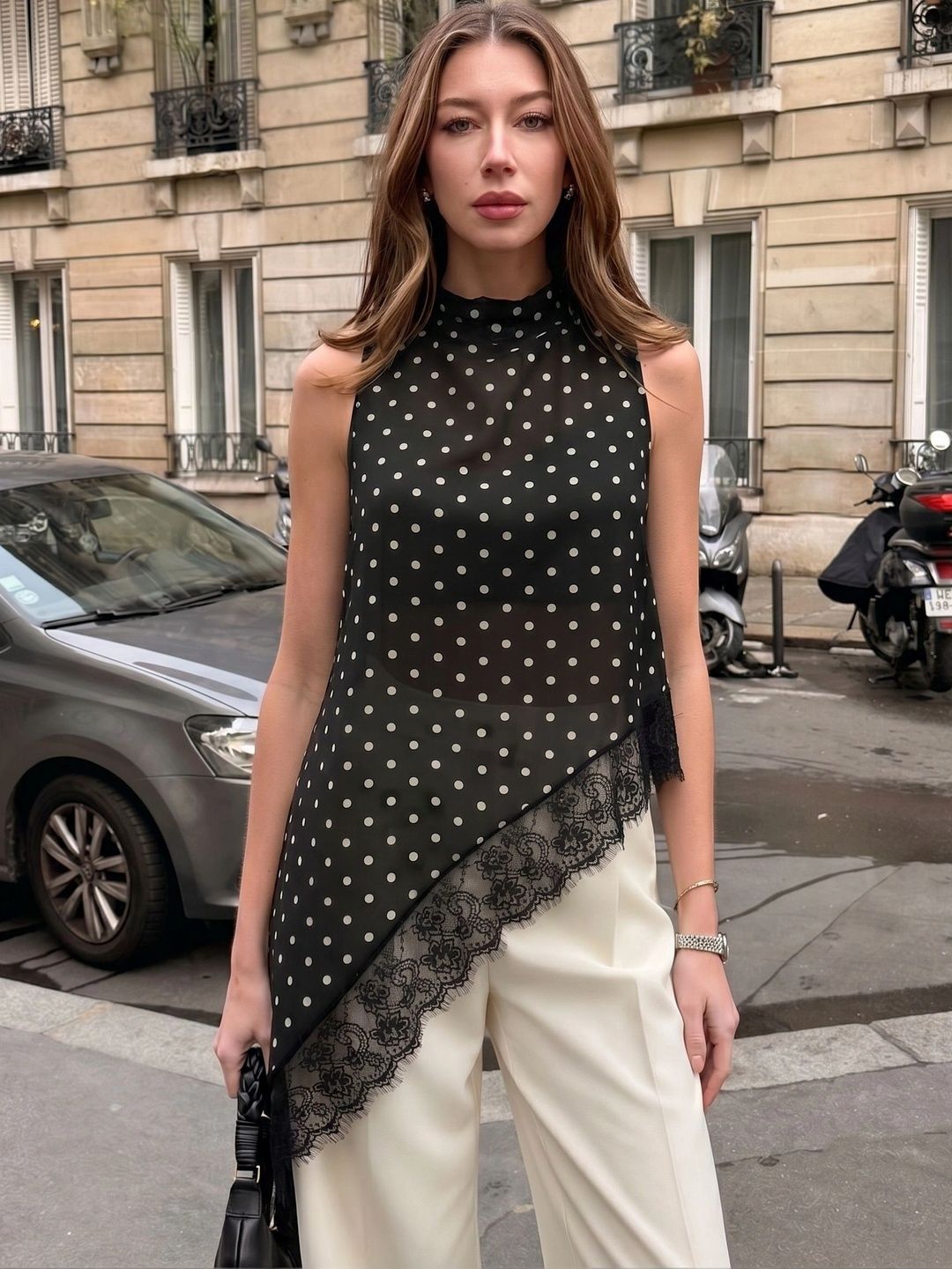 StyleCast x Revolte Polka Dot Print Sheer Top-picture-45