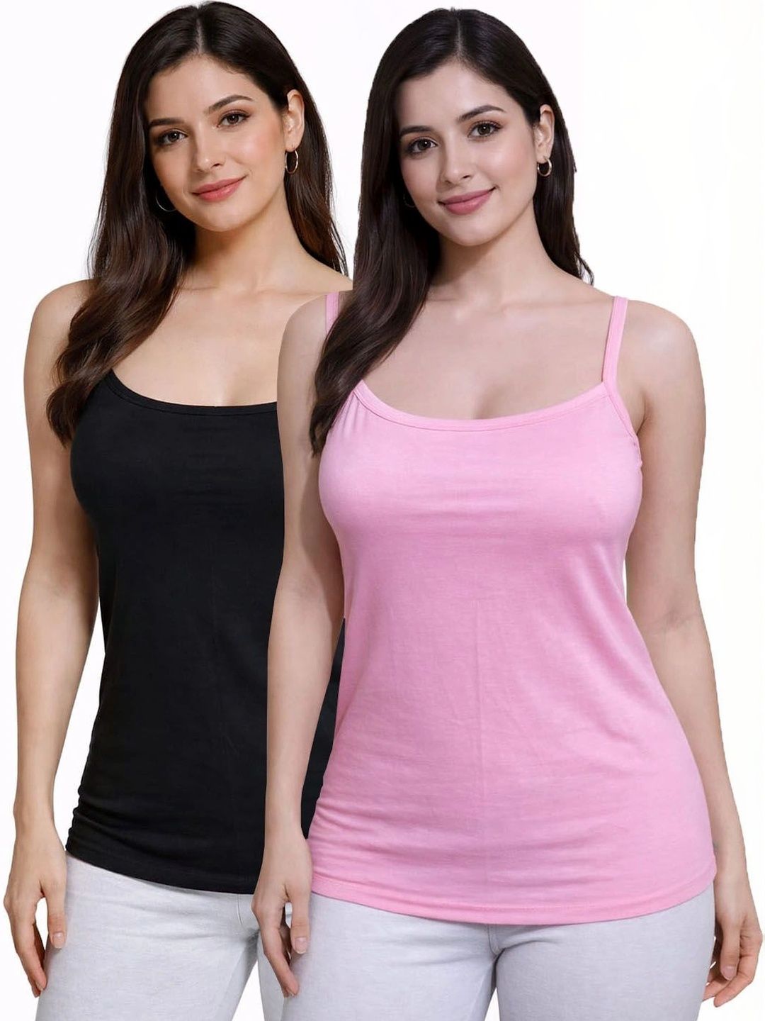 UNIFITFASHION Pack of 2 Cotton Non Padded Camisoles-picture-28