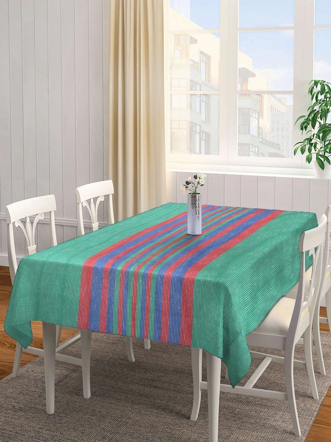 Myntra Elegant Homes Multicoloured Striped Cotton 6-Seater Table Cover with Textured details-picture-18