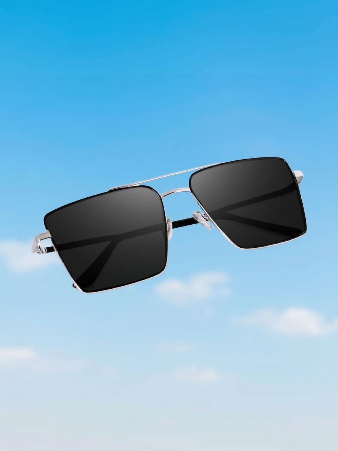 SPADEACES Unisex Black Lens & Silver-Toned Square Sunglasses with-picture-46