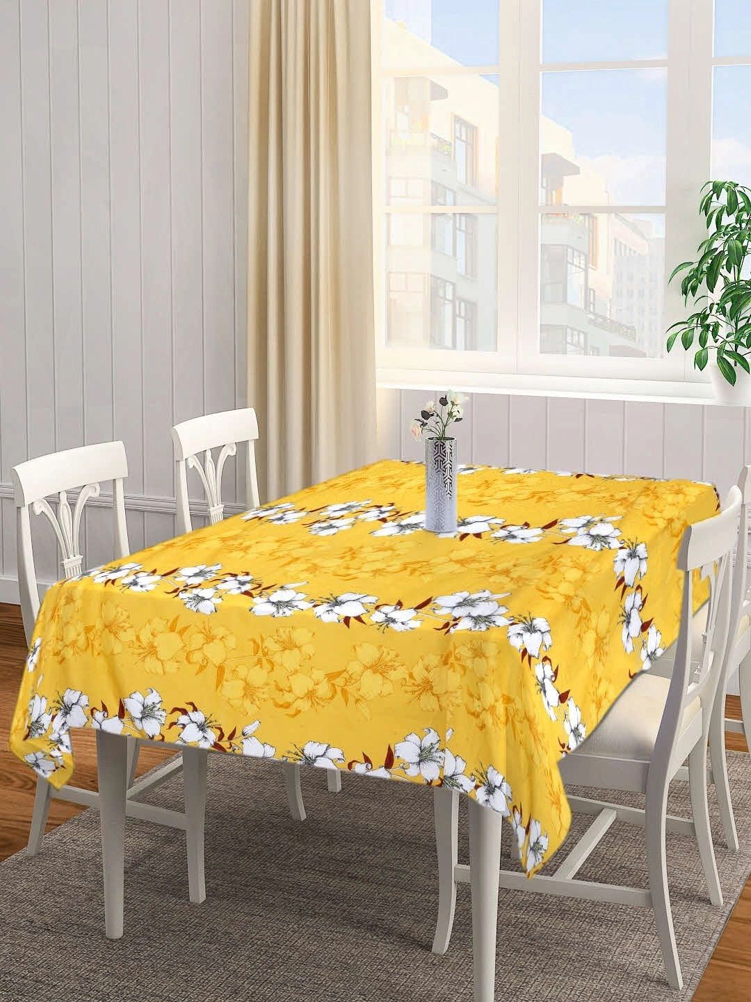 Myntra Elegant Homes Yellow Floral 6-Seater Table Cover-image-40