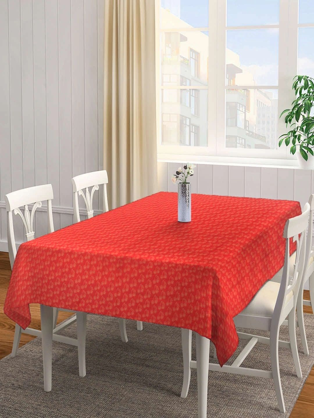 Myntra Elegant Homes Red Cotton 6-Seater Table Cover with Textured details-picture-50