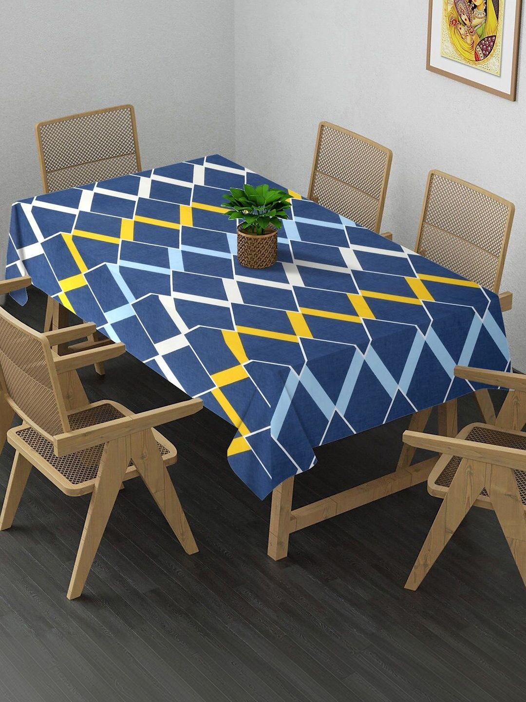 Myntra Elegant Homes Blue Geometric Printed 6-Seater Table Cover-picture-42