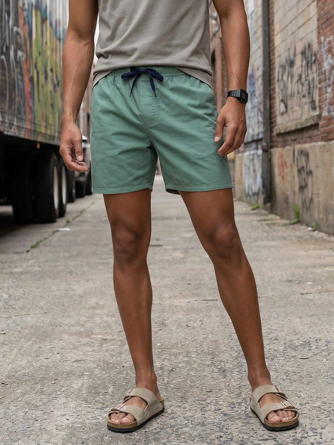 HERE&NOW Mid-Rise Cotton Casual Shorts-picture-51