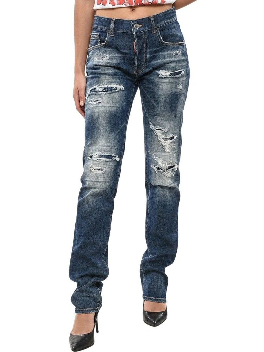 dsquared2 Blue Straight Mid Rise Jeans-picture-32