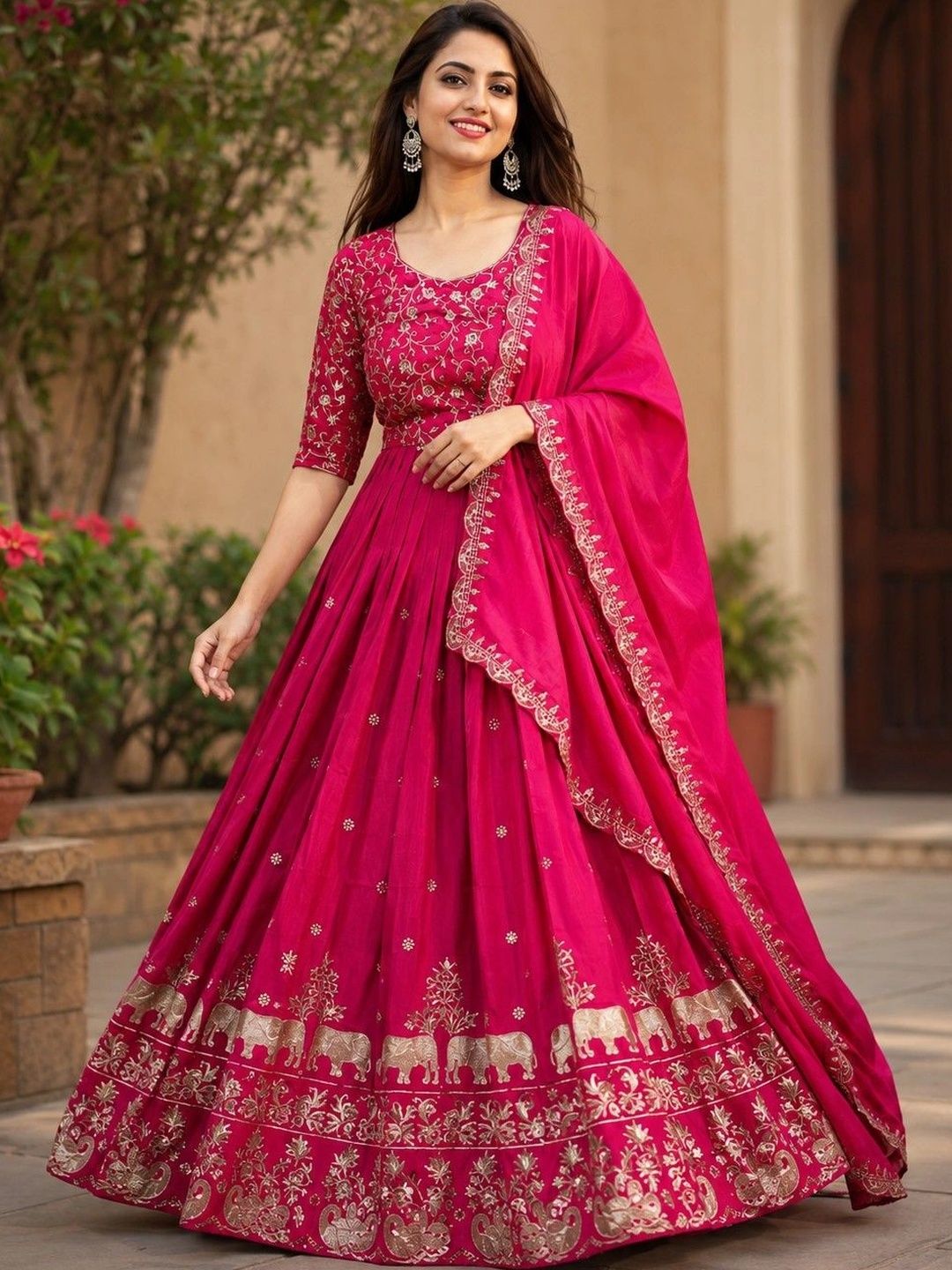 HERE&NOW Women Ethnic Motifs Embroidered Empire Kurta with Palazzos & With Dupatta-picture-25