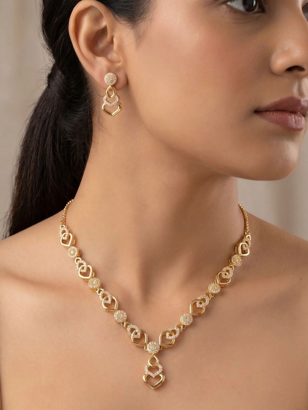 Anouk Gold-Plated American Diamond Necklace and Earrings-picture-34