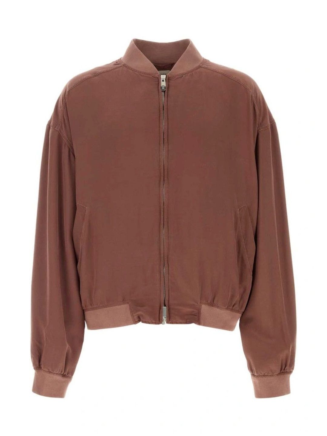 Brown Solid Bomber Jacket-image-32