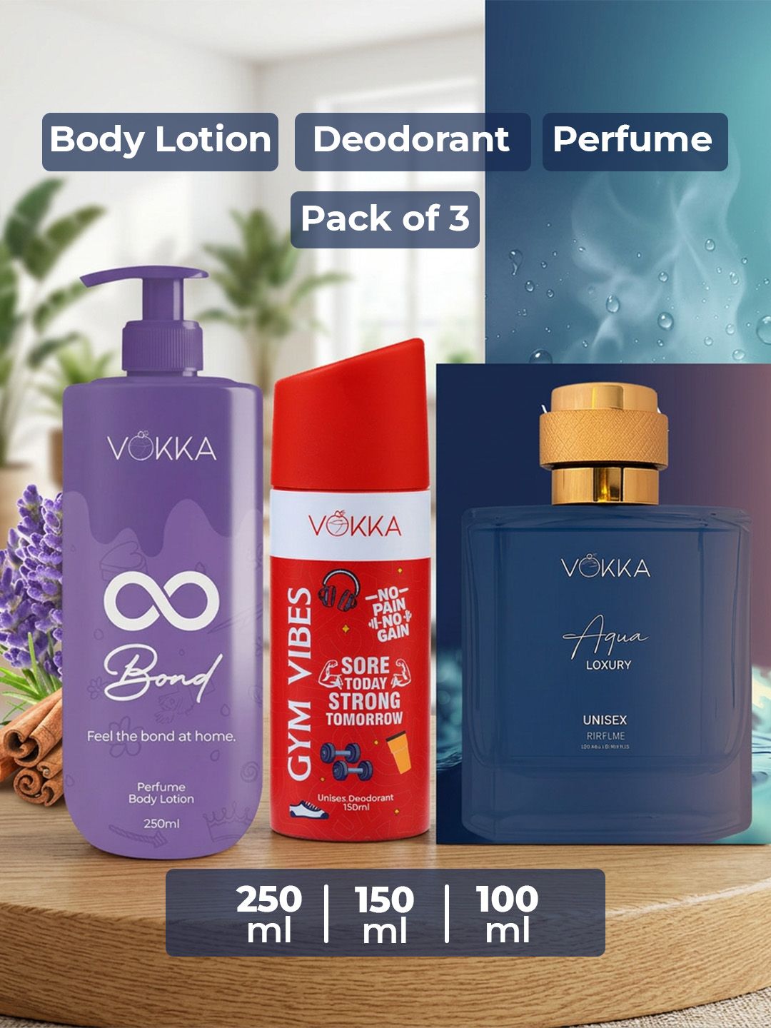 VOKKA Set Of 3 Gym Vibes Deodorant -150 ml Aqua Perfume 100 ml & Bond Body Lotion 250 ml-image-38