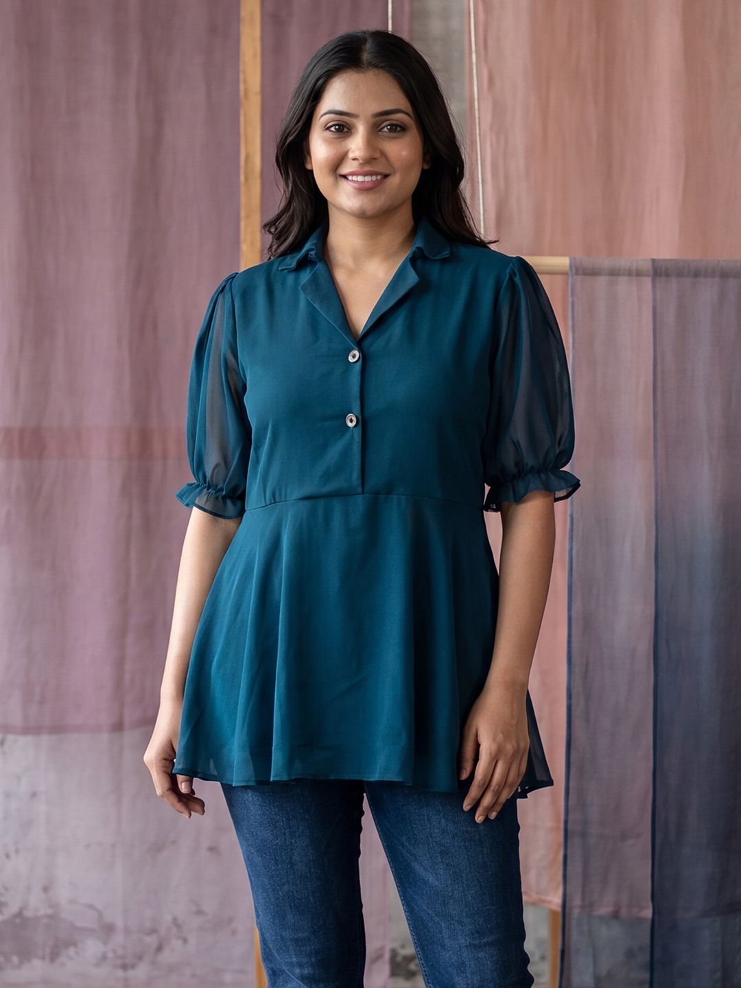 Black Robin Puff Sleeve Georgette Top-picture-24