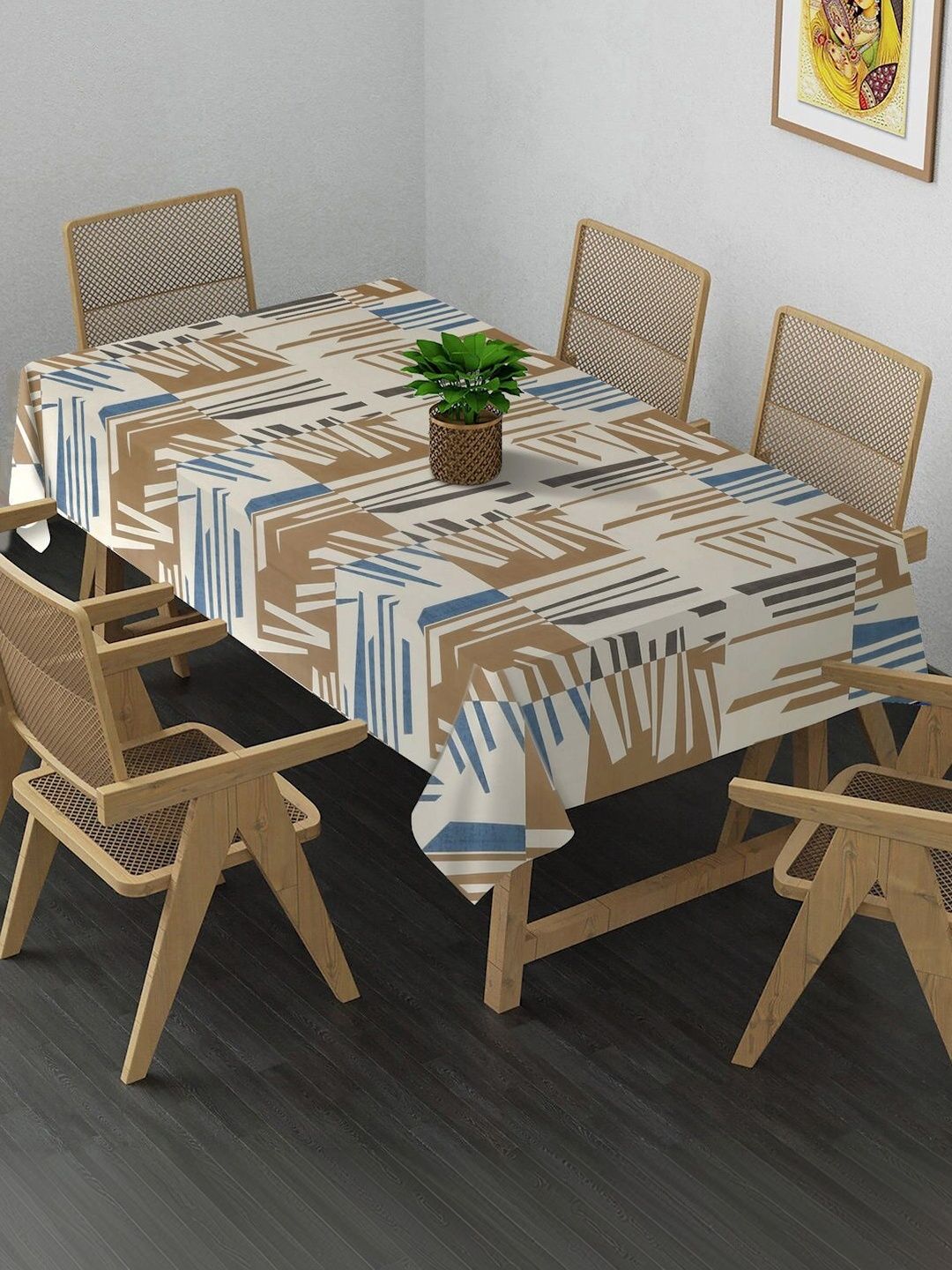 Myntra Elegant Homes Beige Geometric Printed 6-Seater Table Cover-picture-36