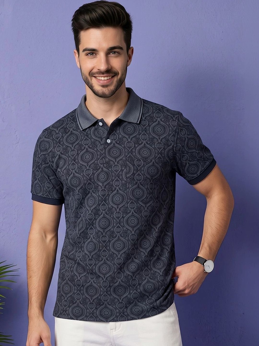 GENZA Men Printed Polo Collar T-shirt-picture-11