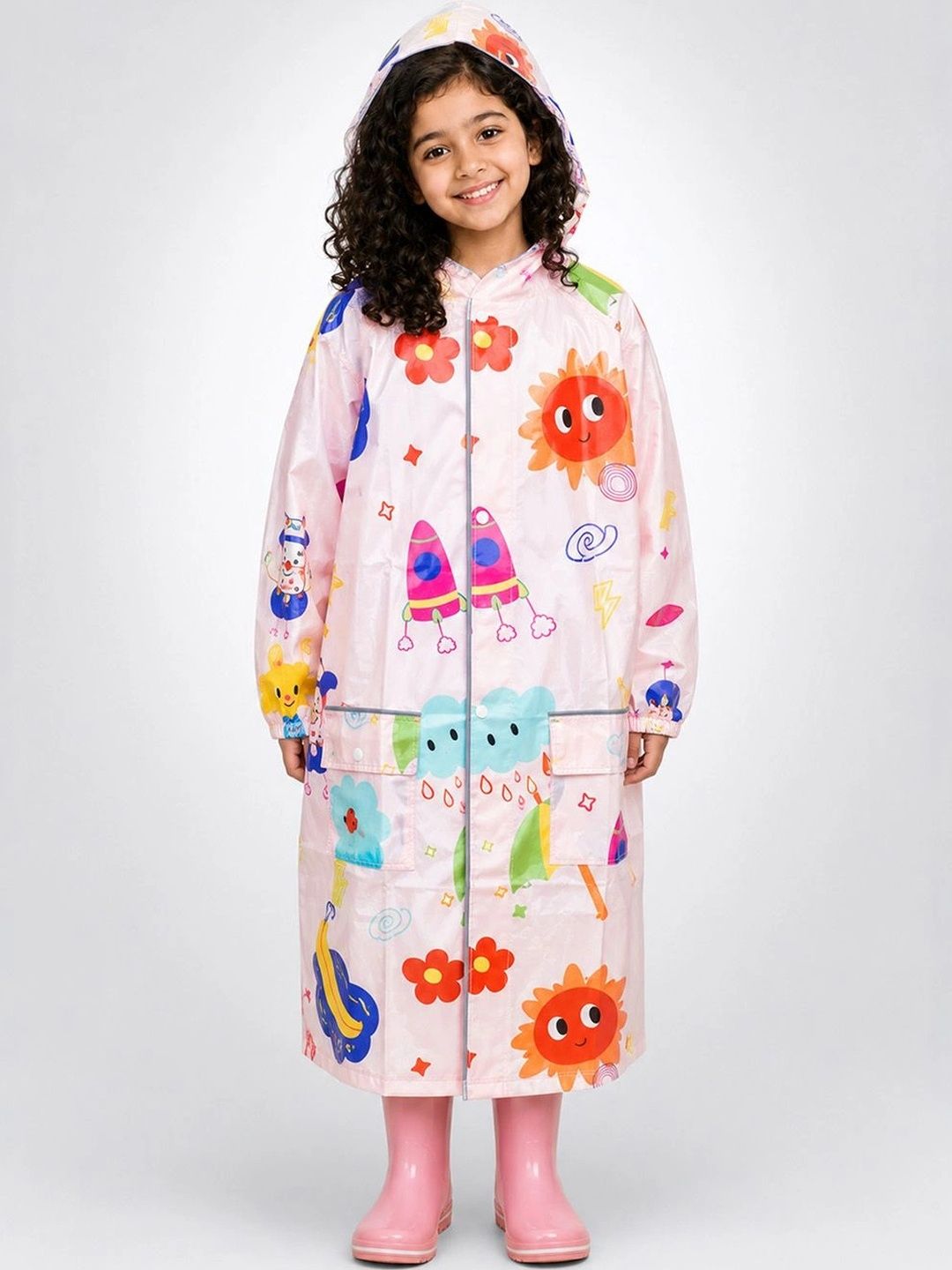 Little Surprise Box Kids Sunshine Doodle Knee-Length Raincoat-picture-11