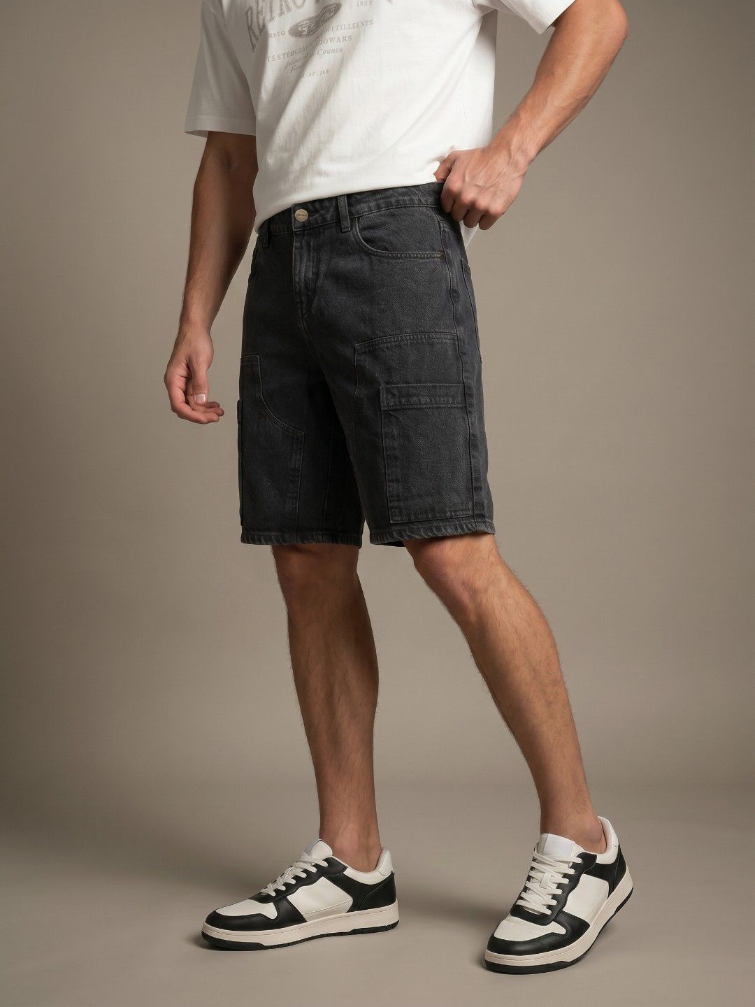 glitchez Men Relaxed Fit Denim Cargo Shorts-image-45