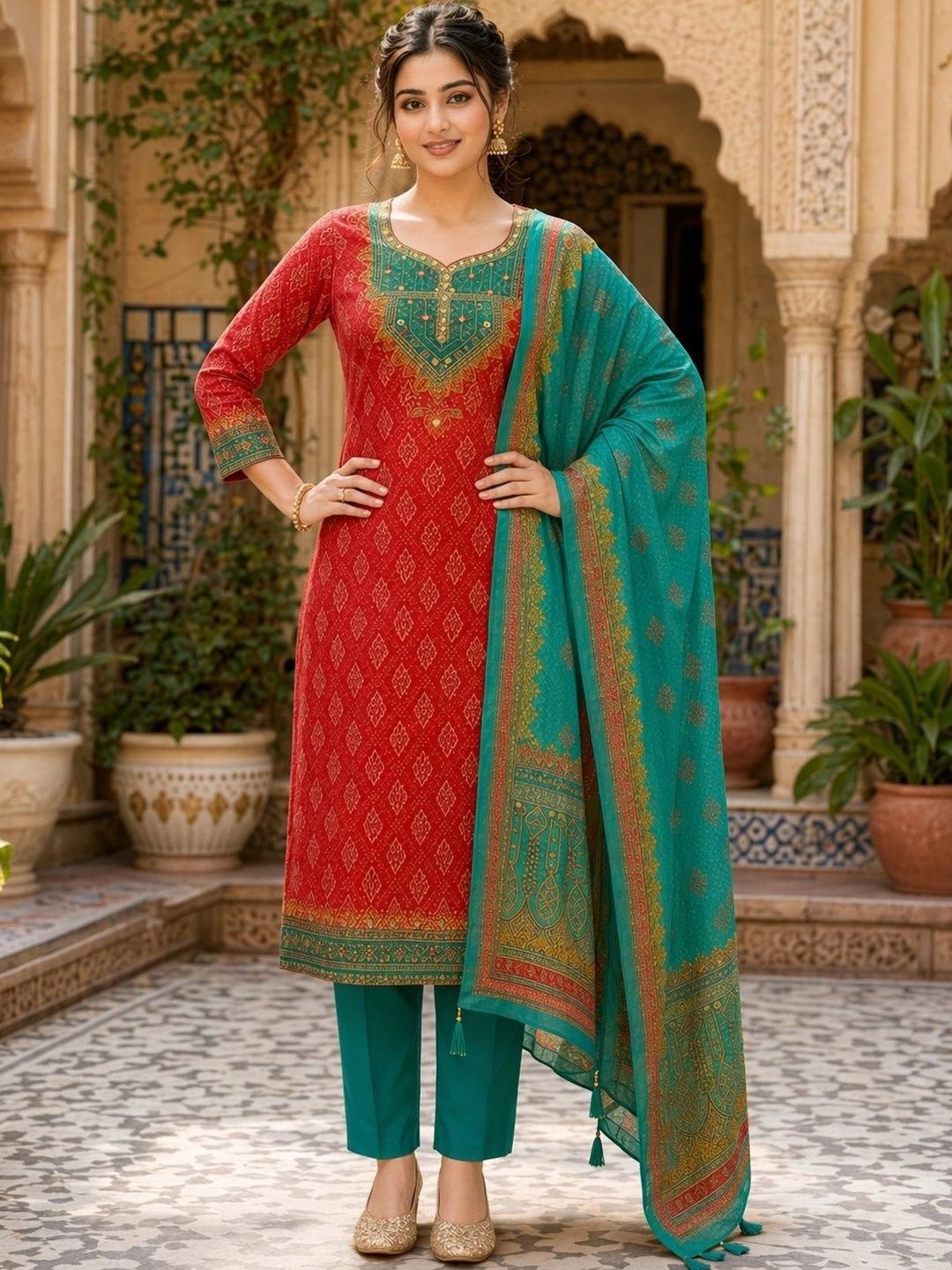 S.K.C Women Ethnic Motifs Printed Regular Kurta with Trousers & With Dupatta-picture-30