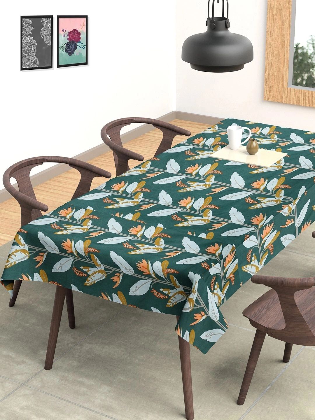 Myntra Elegant Homes Green Floral 4-Seater Table Cover-image-36