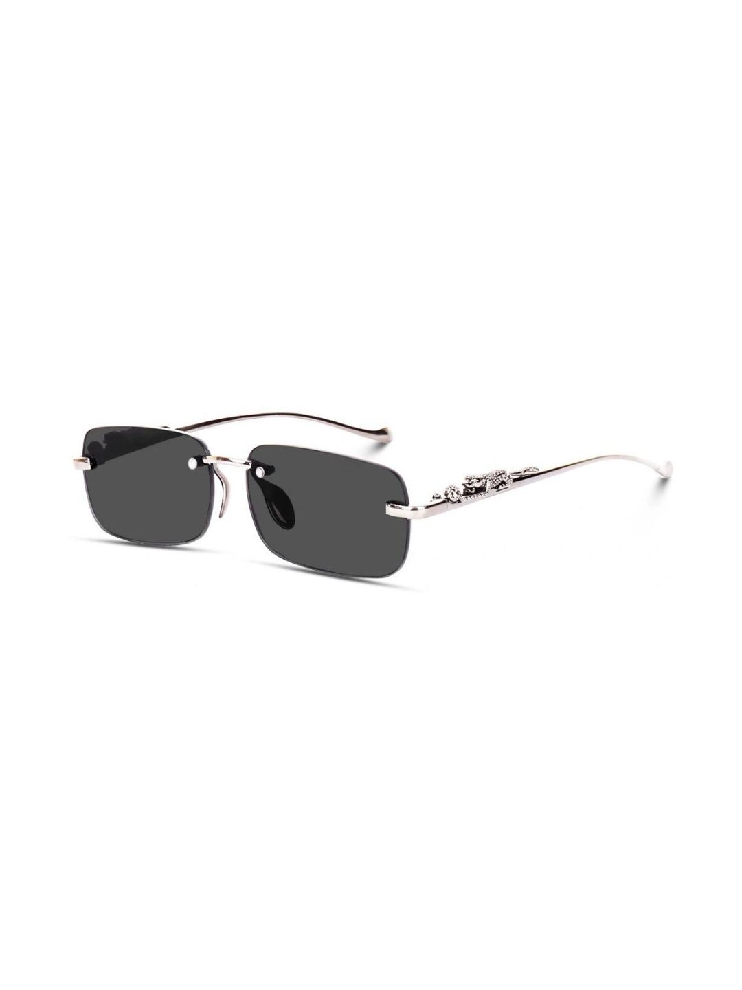 SPADEACES Unisex Black Lens & Silver-Toned Rectangle Sunglasses with-image-47