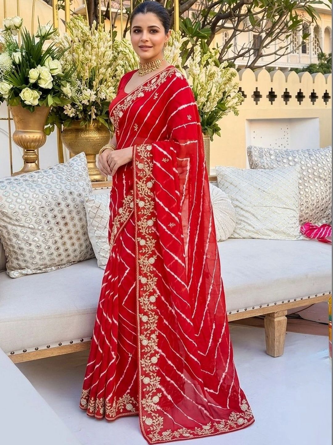 Kalista Leheriya Embroidered Pure Georgette Leheriya Saree-picture-26