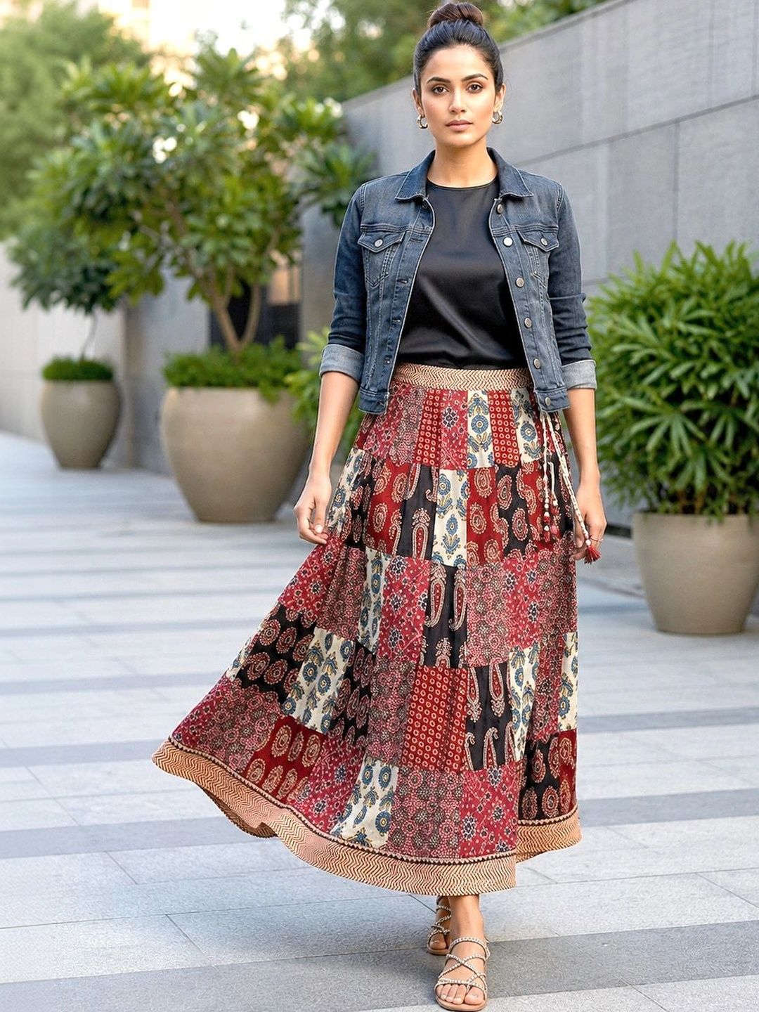 Maruti Tex Women Pure Cotton Paisley Bohemian Maxi Flared Skirt-picture-50