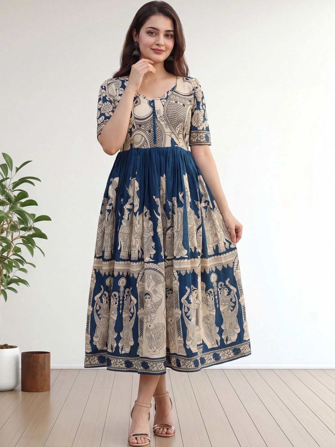 Moda Rapido Printed V-Neck Fit and Flare Ethnic Dresses-picture-24