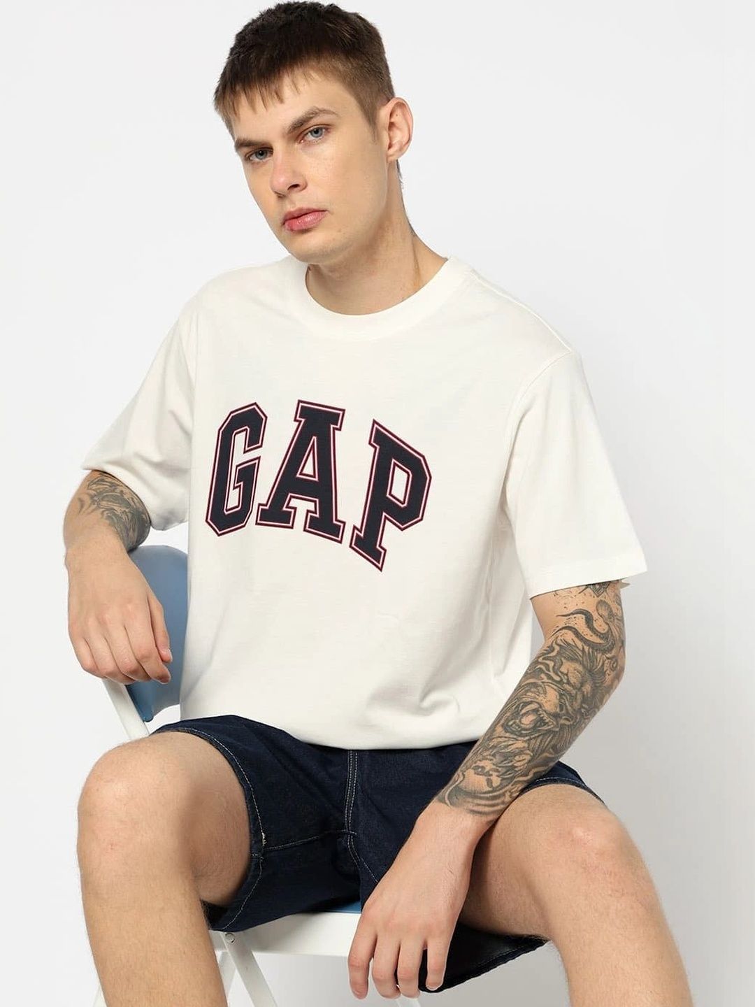 GAP Men Brand Logo Printed Pure Cotton Relaxed Fit T-shirt-picture-11