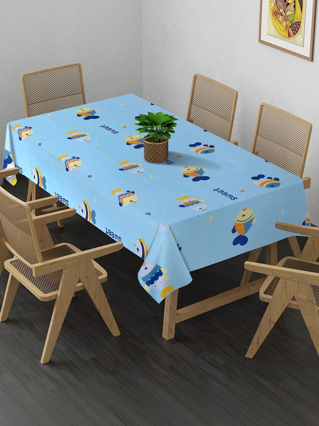 Myntra Elegant Homes Blue Cartoon Printed 6-Seater Table Cover-picture-30