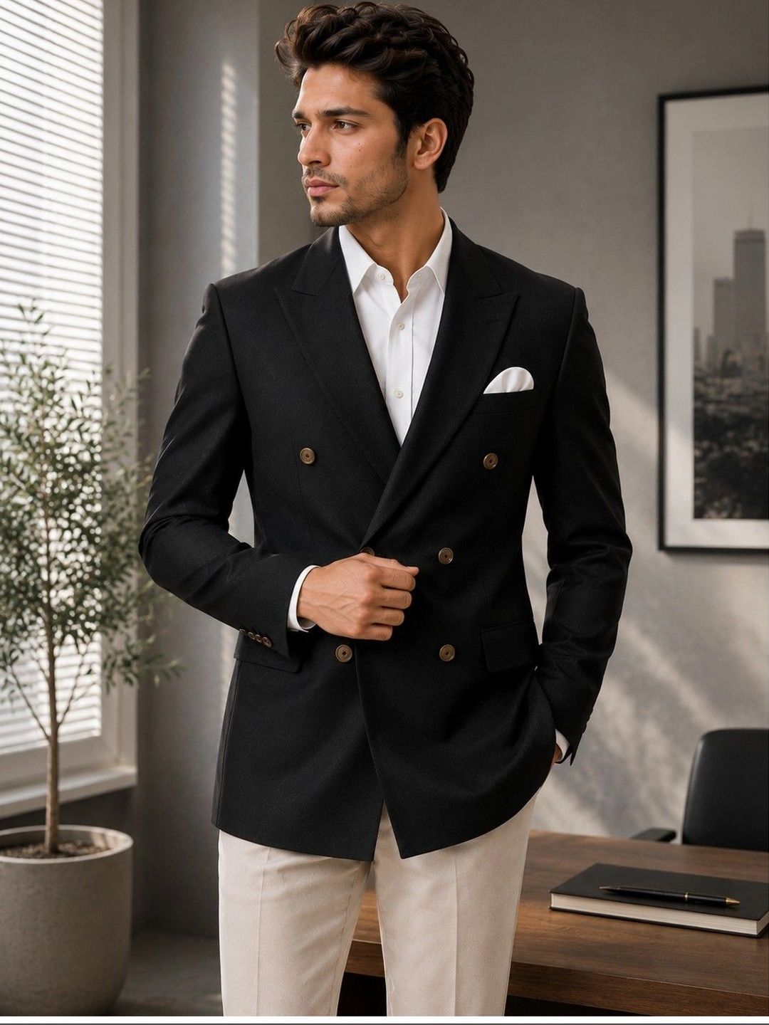 House of Pataudi Peaked Lapel Double-Breasted Tailored Fit Party Blazers-picture-17