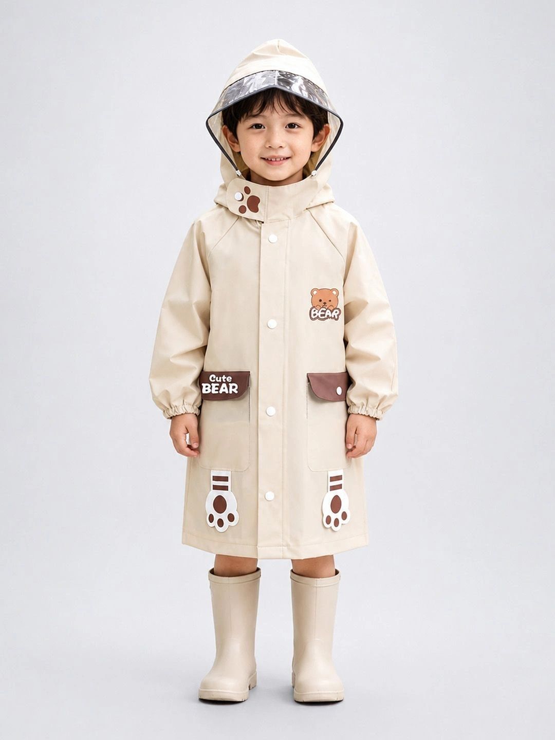 Little Surprise Box Kids Bear 3D Paw Knee-Length Raincoat-image-24