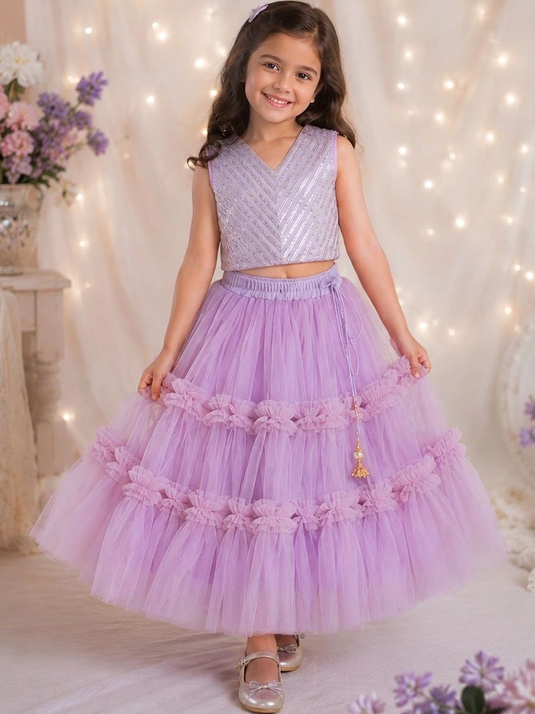 Fun Little Ones Girls Embellished Sequinned Ready to Wear Lehenga &-picture-20
