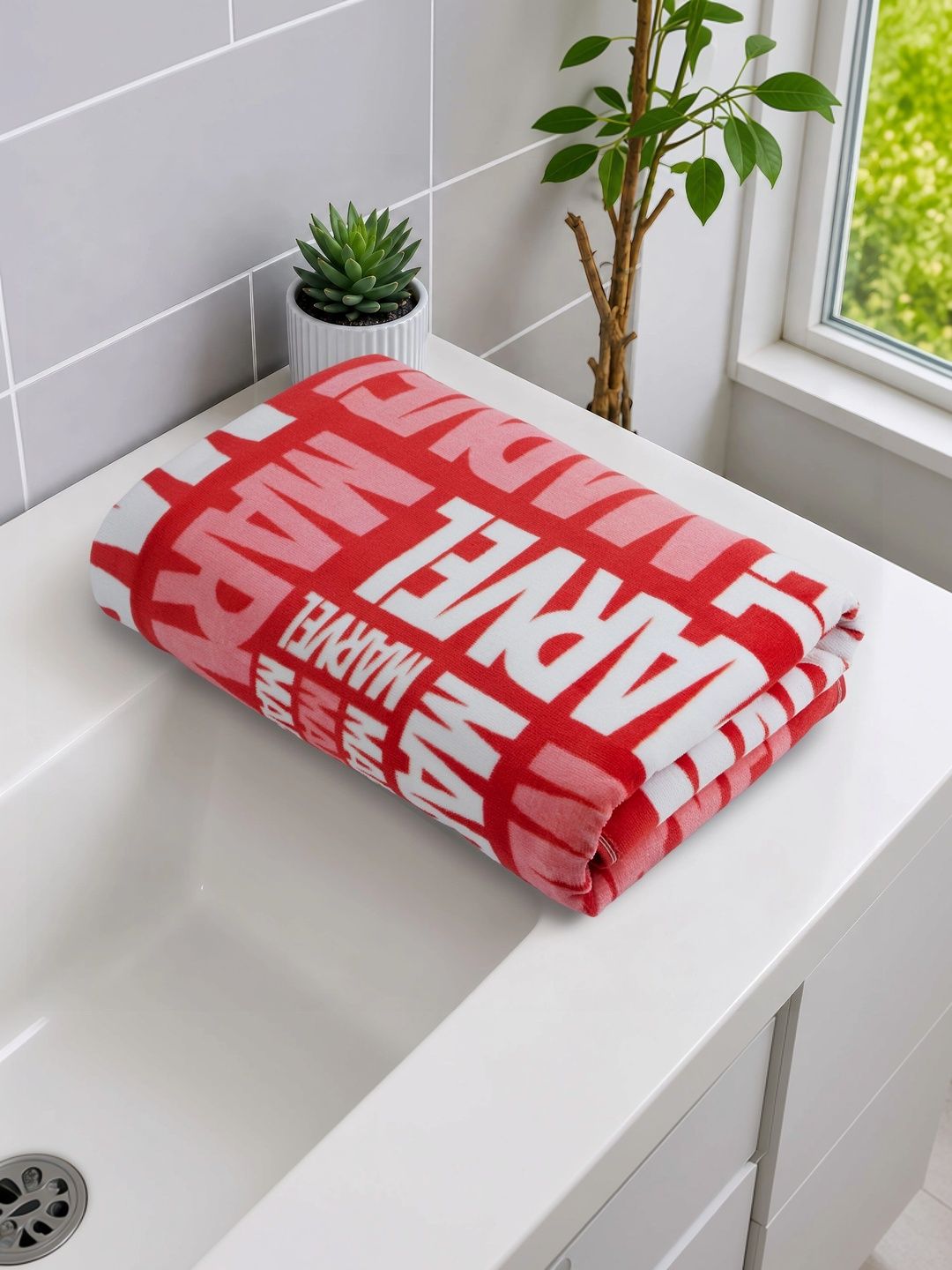 SPACES Red & White 1 Printed Cotton 450 GSM Bath Towel-picture-13