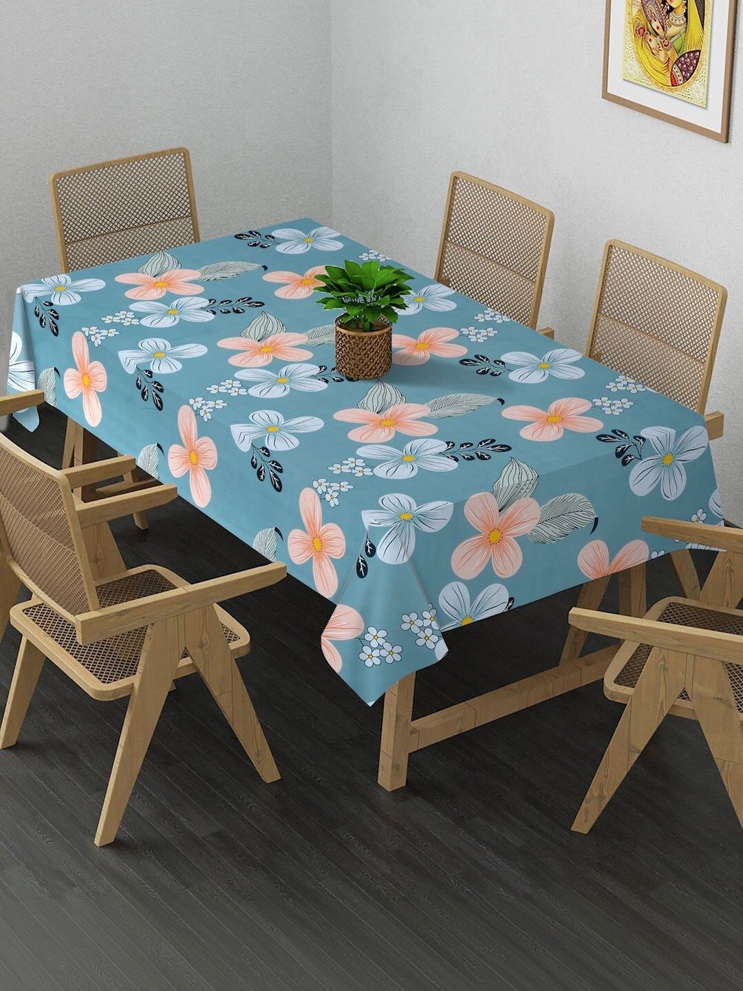 Myntra Elegant Homes Blue Floral 6-Seater Table Cover-image-21