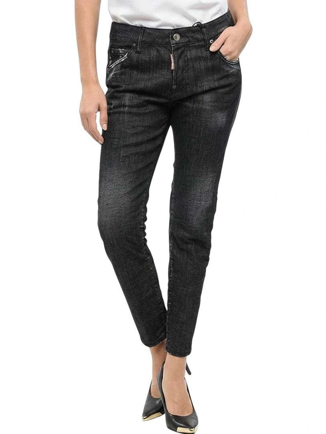 Black Skinny Mid Rise Jeans