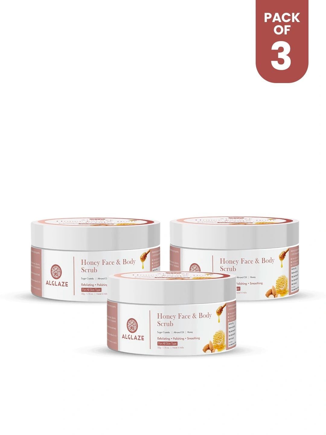 ALGLAZE Set Of 3 Honey Face & Body Scrub - 50 g Each-picture-2